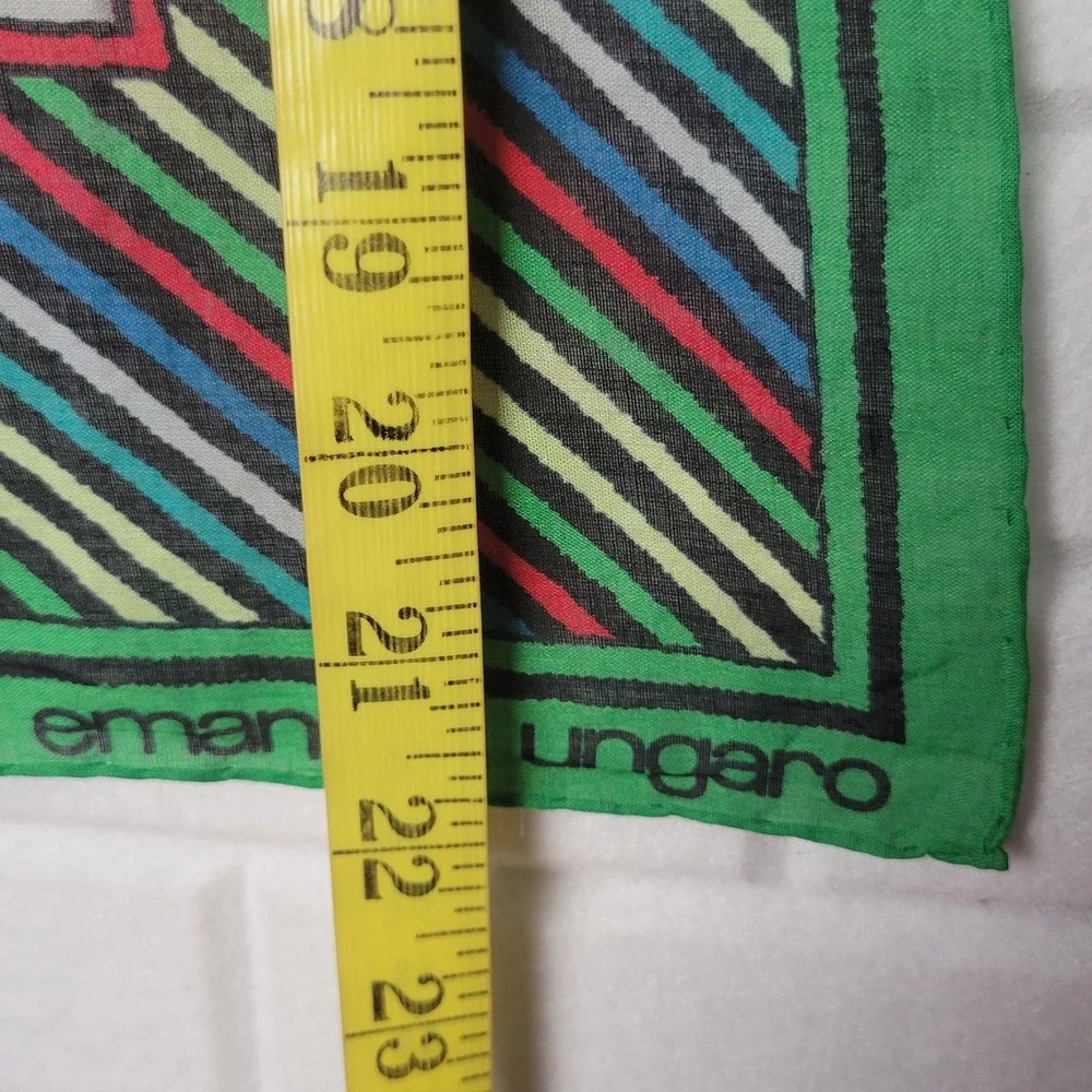 Vintage 1980s Emanuel Ungaro Square Cotton Scarf Green Geometric Mod Designer